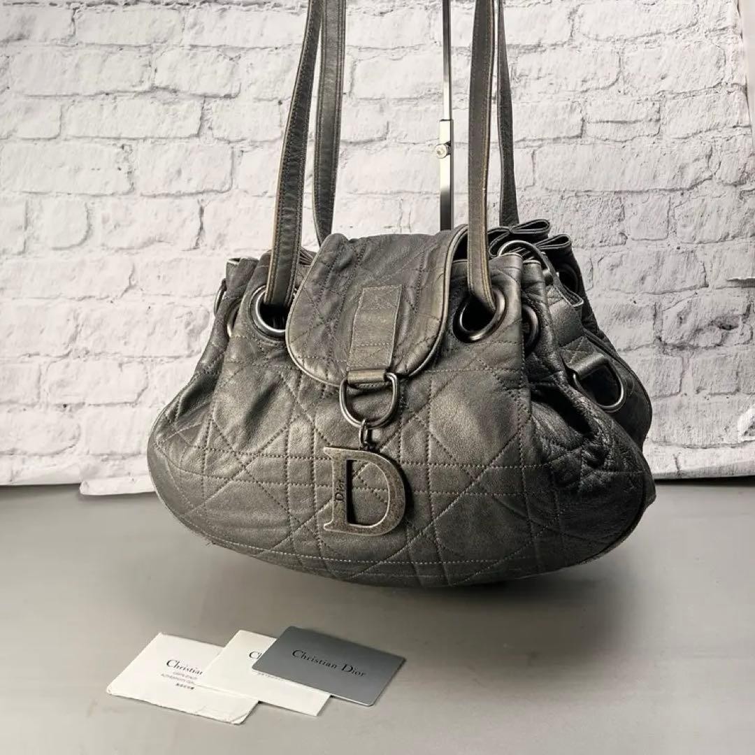 Dior Cannage Grey Shoulder Bag A-14687 Japan Used 0713879