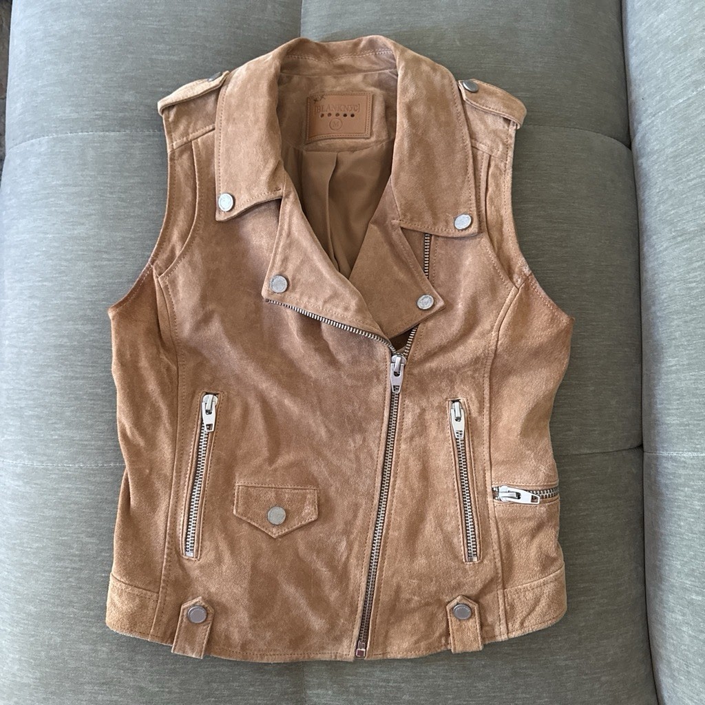 BLANKNYC Women’s Brown Leather Biker Moto Vest Full Zip Pockets Size M