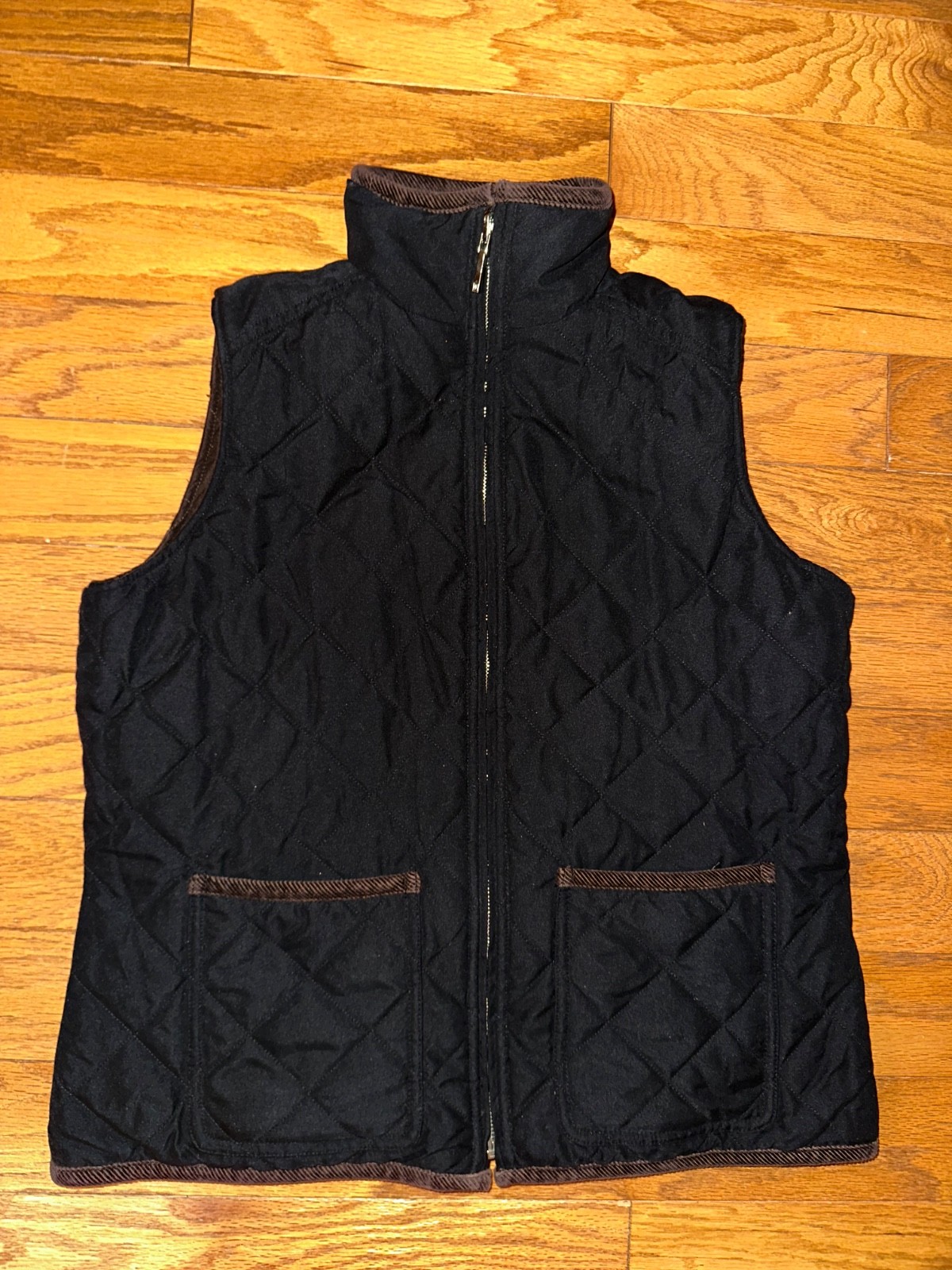 Ralph Lauren Reversible Quilted Vest Women Sz M Brown/Black Full Zip