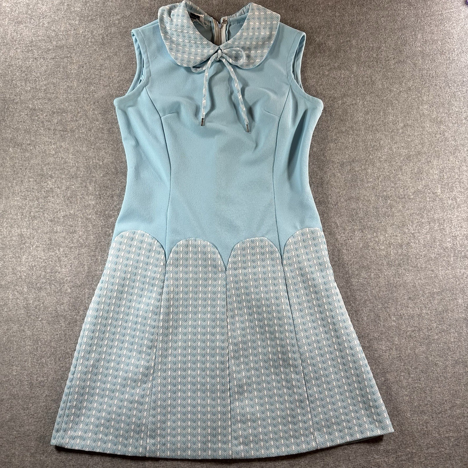 Vintage 60s/70s A Preferred Fashion Drop Waist Summer Dress Blue White S/M