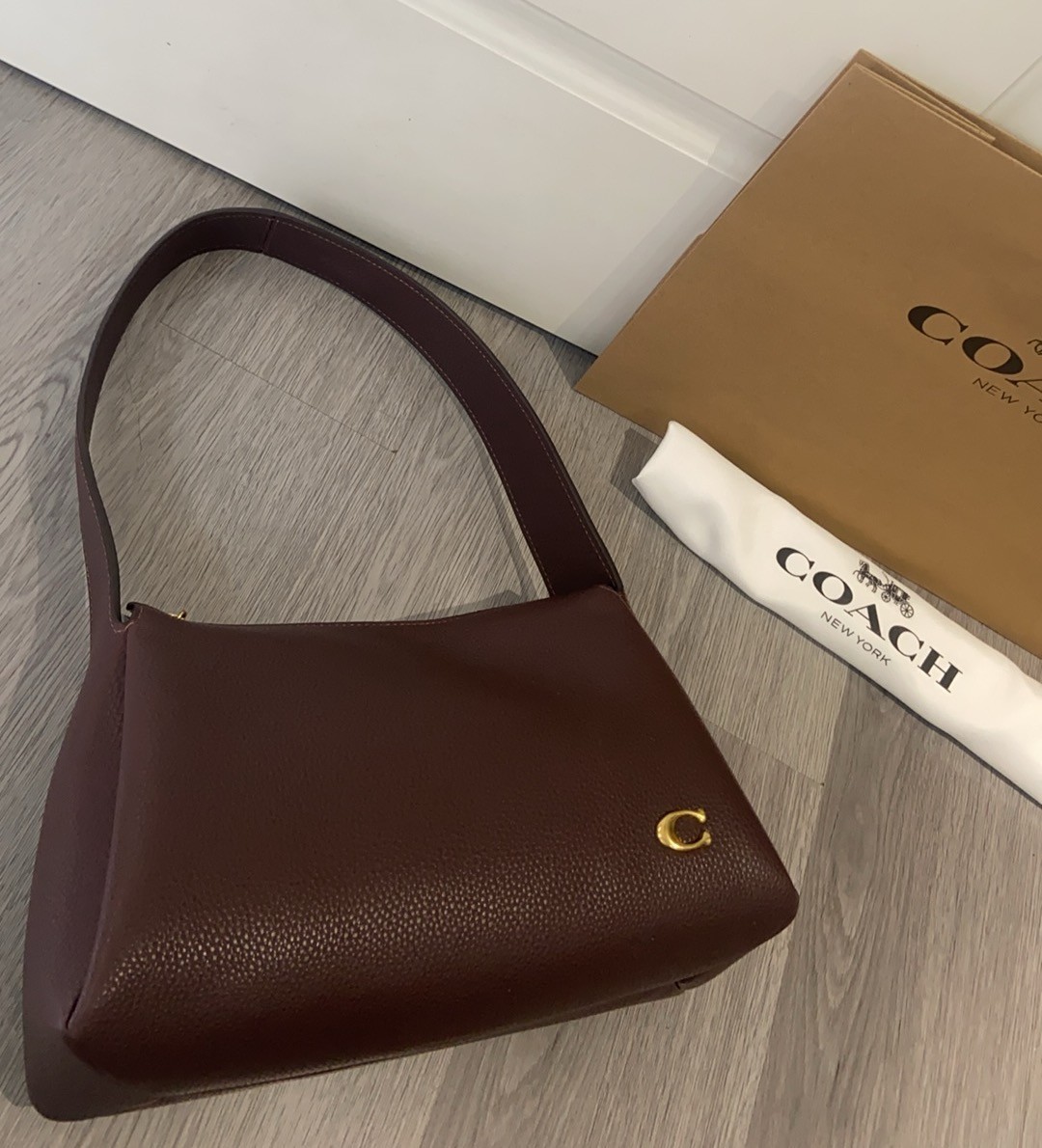 Coach Lola Shoulder Bag Maple Brown Pebbled Leather Gold Hardware Women’s Purse