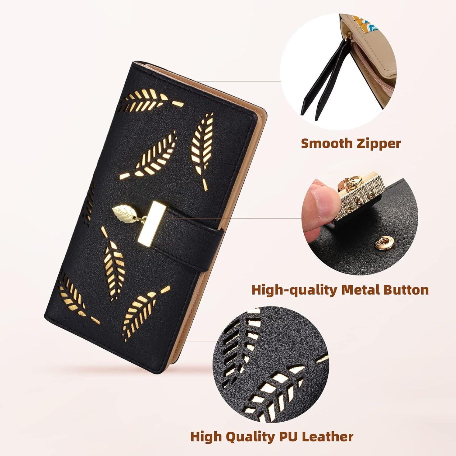 Elegant Black Leather Bifold Wallet for Women – Cute & Stylish Clutch Purse