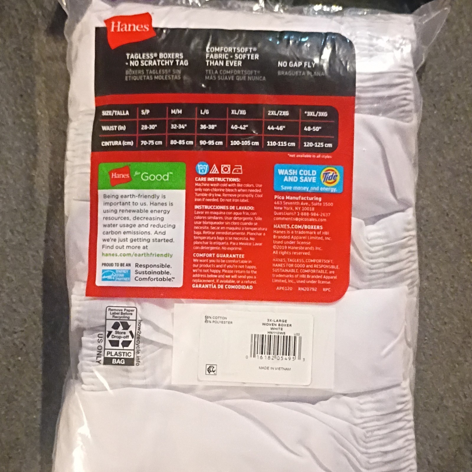 6-Pack HANES Men’s 3XL Tagless Woven White Boxers Soft Breathable No Gap Fly #1