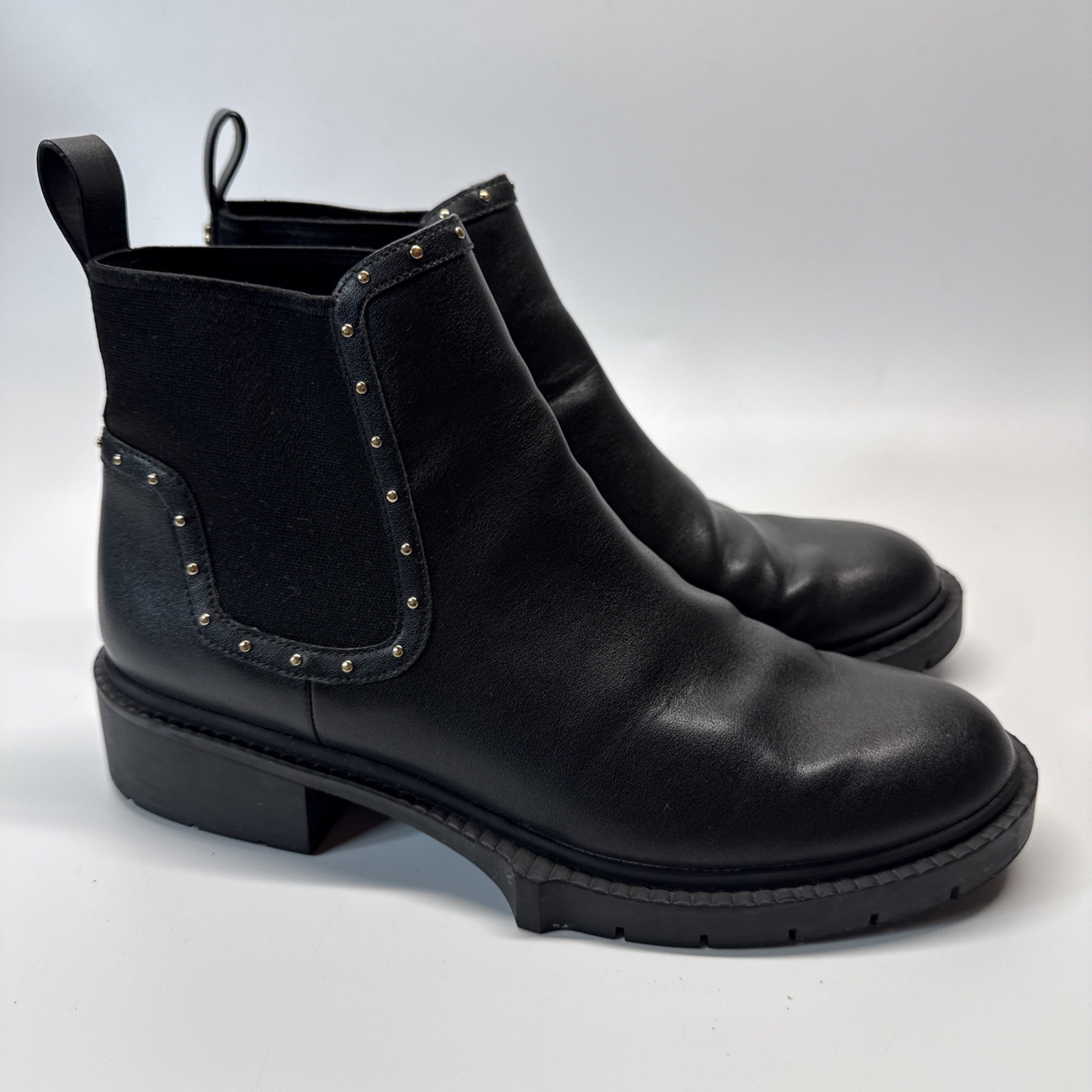 Coach Lory Black Bootie Size 8 Leather Stud Detail Slip On Ankle