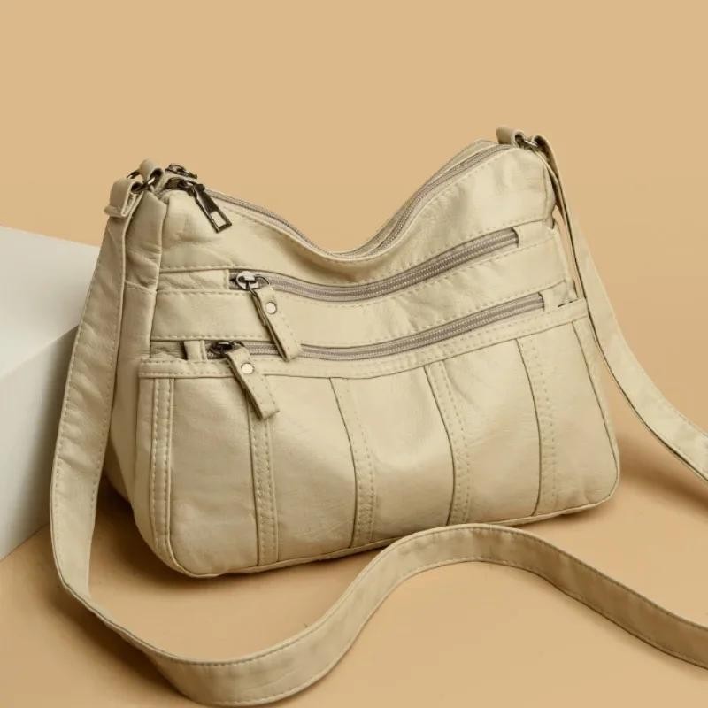 Women’s Soft Leather Crossbody Bag, 2025 Retro Multi-pocket Shoulder Handbag