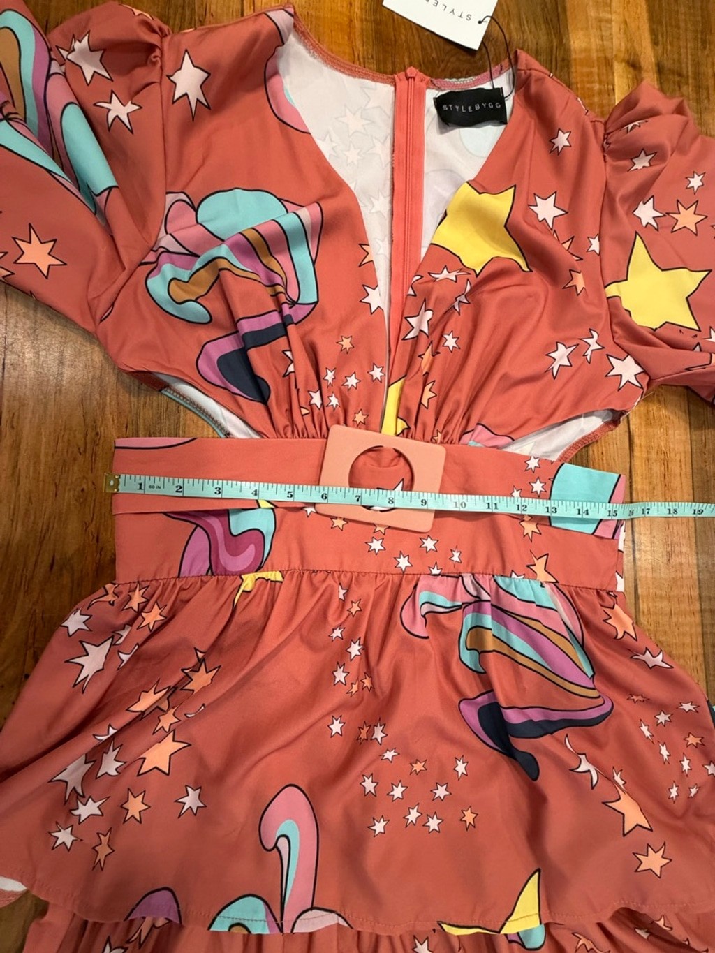 STYLEBYGG Retro Psychedelic Maxi Dress Cutout Tiered Boho Festival Pink Multi Sz