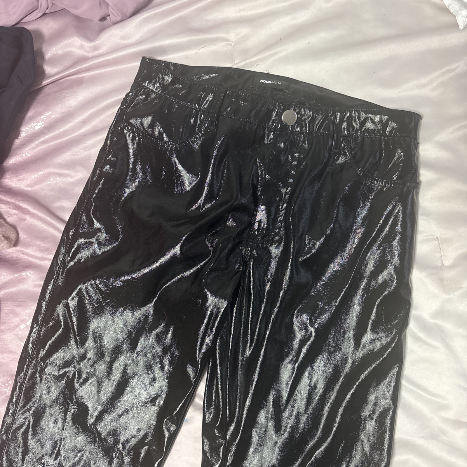 Fashion Nova, Faux Leather 100% Polyurethane, Shiny black, size 30