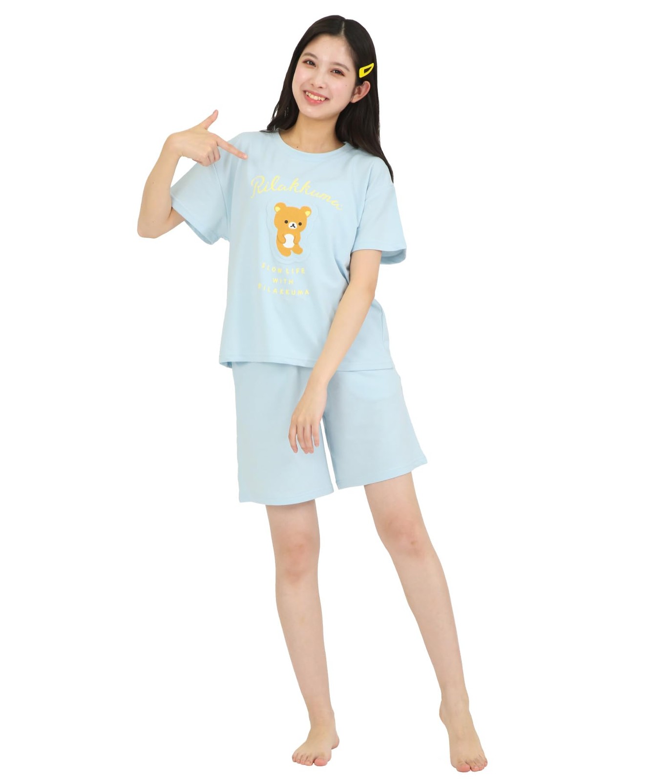 SAZAC Rilakkuma Loungewear, U-Neck, Short Sleeve Shorts (Blue/M)