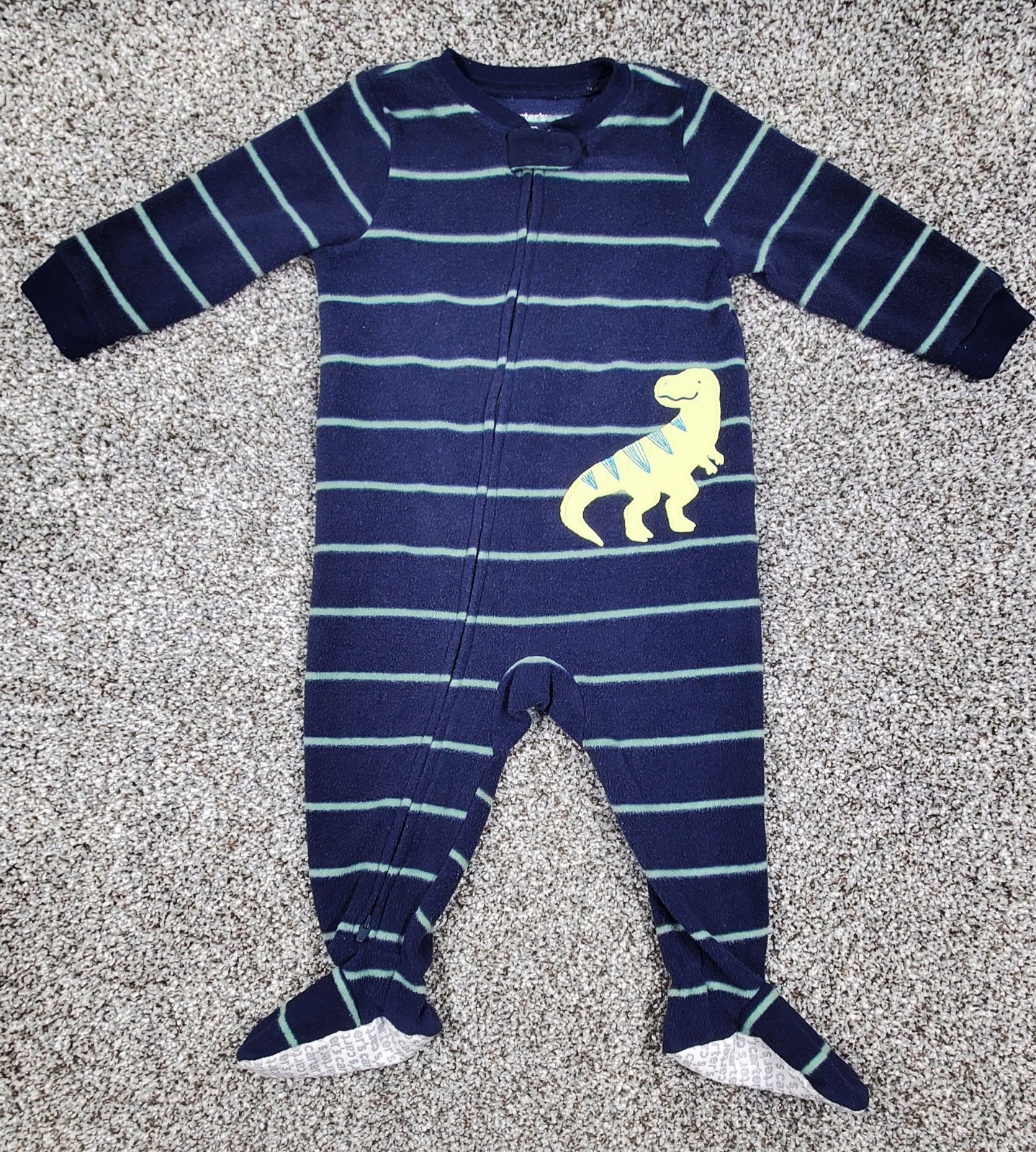 Carter’s Blue Striped Dinosaur Long Sleeve Non- Skid Footed Sleeper Pajamas 24M