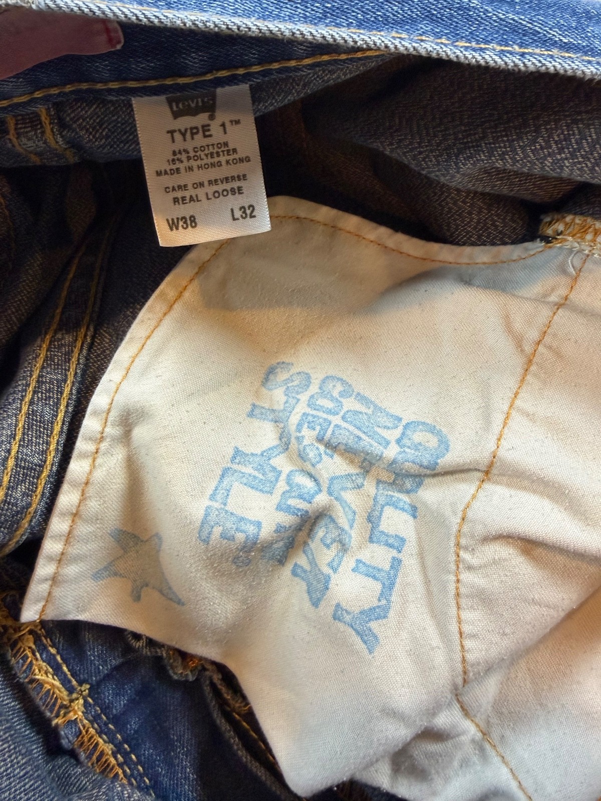 Type 1 One Real Loose Levis Mens 40×31 Blue Jeans RARE Y2K Wide Baggy Vintage