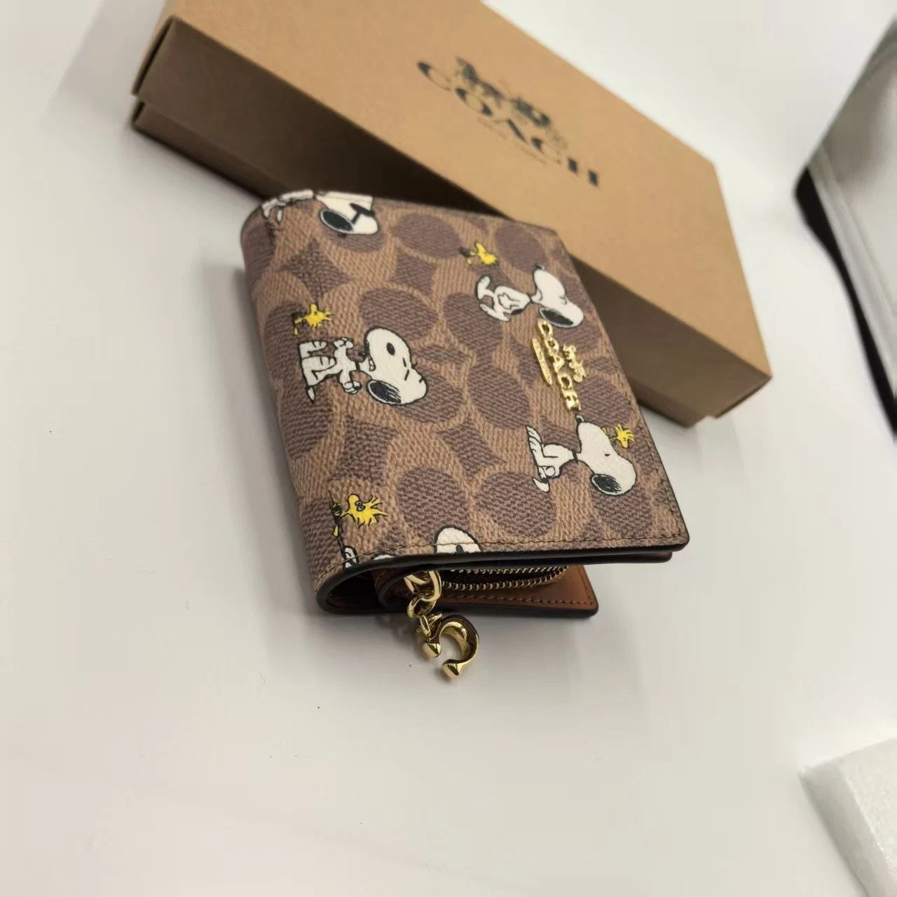 NWT Coach X Peanuts Snap Wallet In Signature Canvas With Snoopy Print CBN32 A