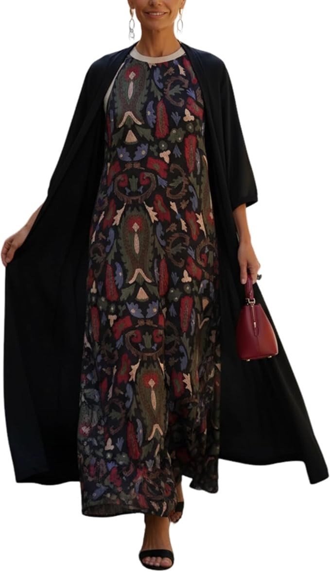 Women’s Summer Vacation 2 Piece Boho Maxi Dress Set with Cardigan Elegant Floral