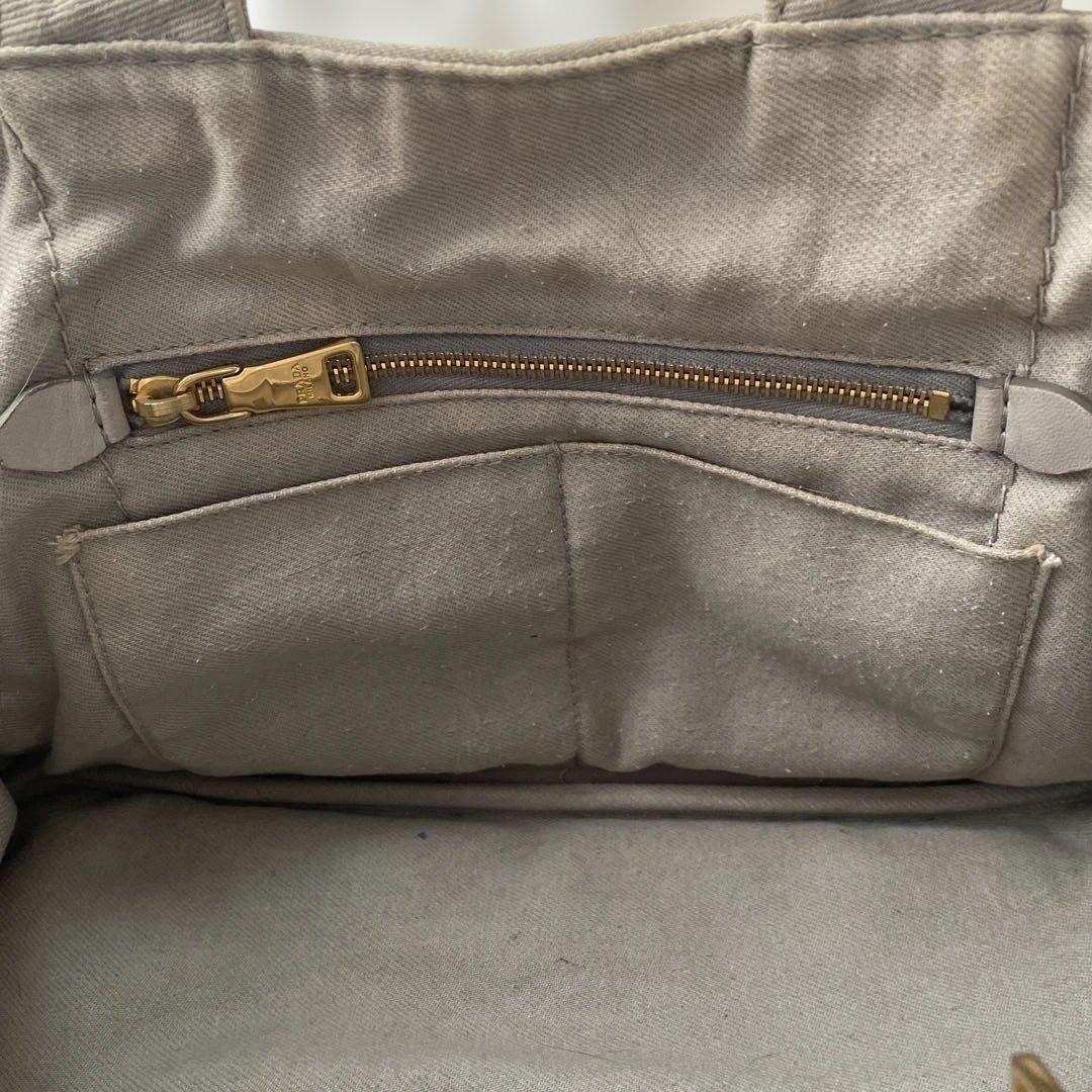 PRADA Canapa Canvas Tote Handbag Greige Triangle Logo Plate Bag Women Junk