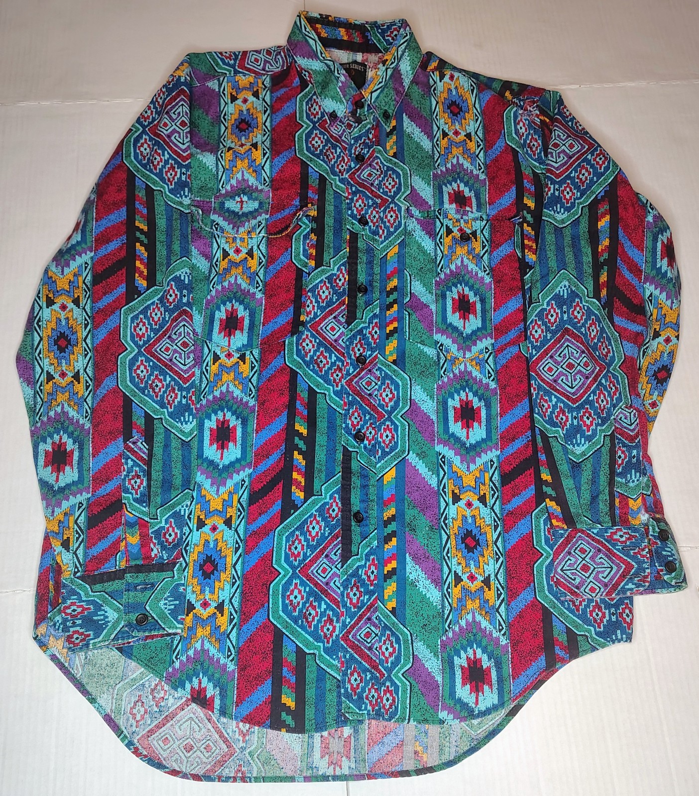 Vntg 90s Frontier Series Western Aztec Geometric Southwest USA Made Sz Large