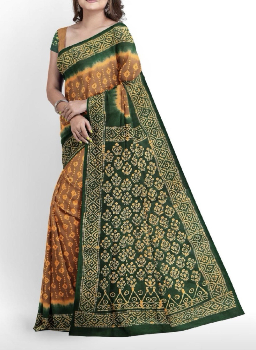NEW 🆕, Cotton BATIK SAREE. ( Item#L3901 ) including blouse piece. Only $33