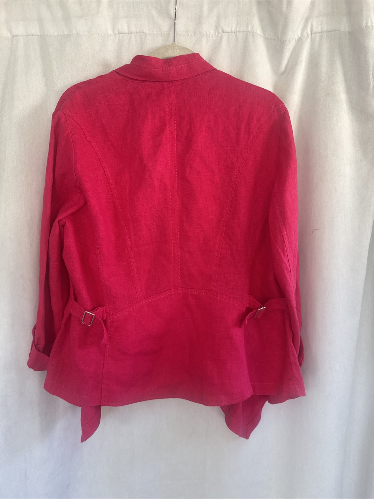 Chicos Pretty In Pink 100% Linen Jacket 2 M L Open No Closure