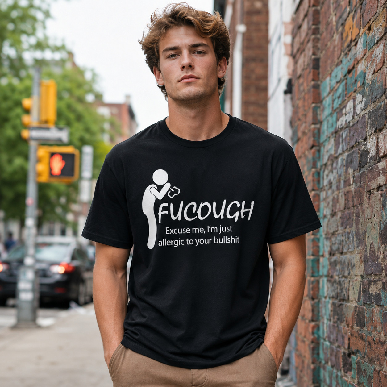 FuCough Funny Sarcastic Humor Graphic T-Shirt Allergy Season Joke Tee