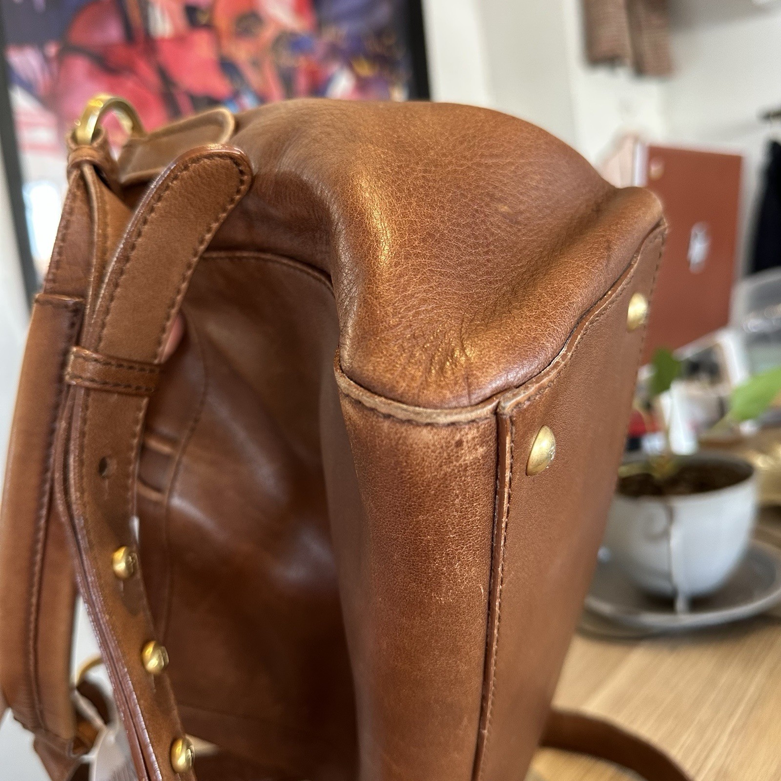 Fendi FF Vintage Brown Tan Leather Medium Anna Shoulder Bag