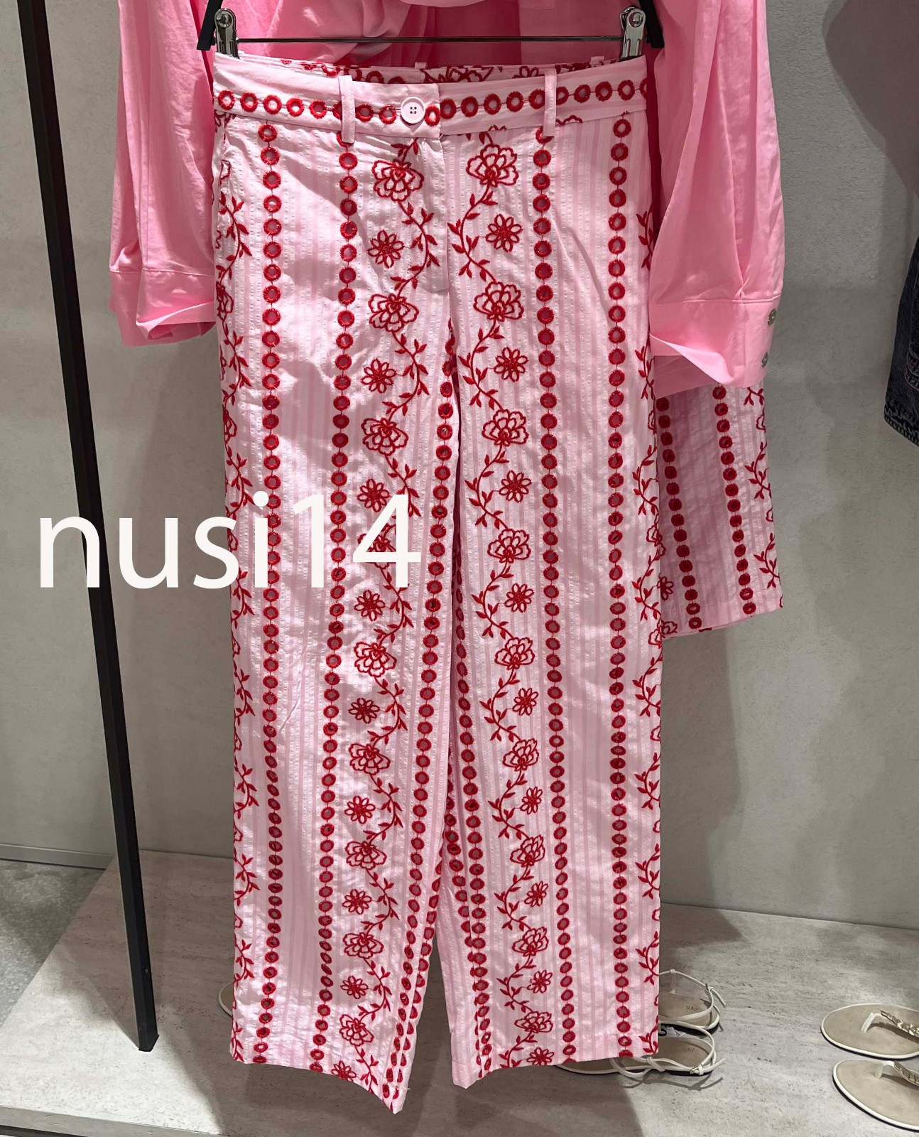 ZARA NEW WOMAN HIGH-WAIST PANTS WITH OPENWORK EMBROIDERY PINK XS-XL 2421/992/620