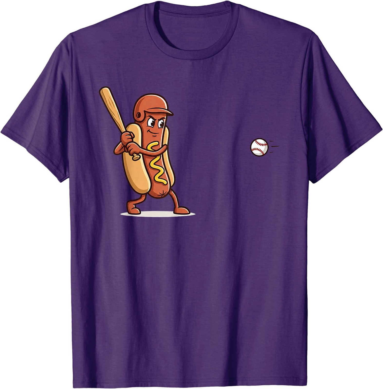Dingers and Dogs Funny Hotdog Baseball Player Cartoon Sports T-Shirt