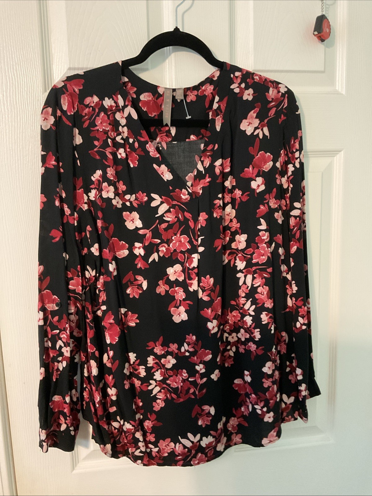 Brina & Em Women’s Floral Blouse Rayon, Long Sleeve, Size Xxl Red