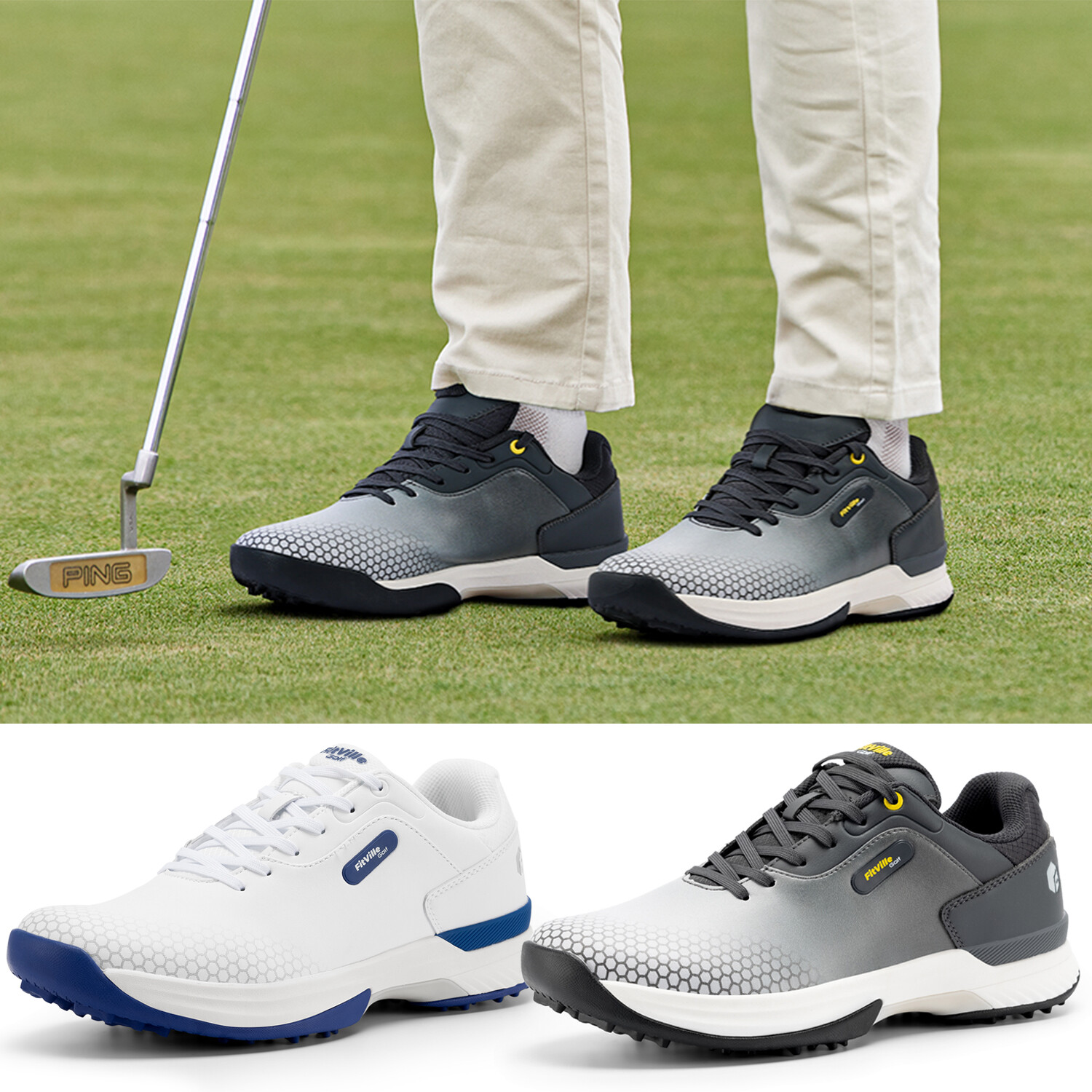 FitVille Men Extra Wide Golf Shoes Outdoor Waterproof Spiked Professional 7-14