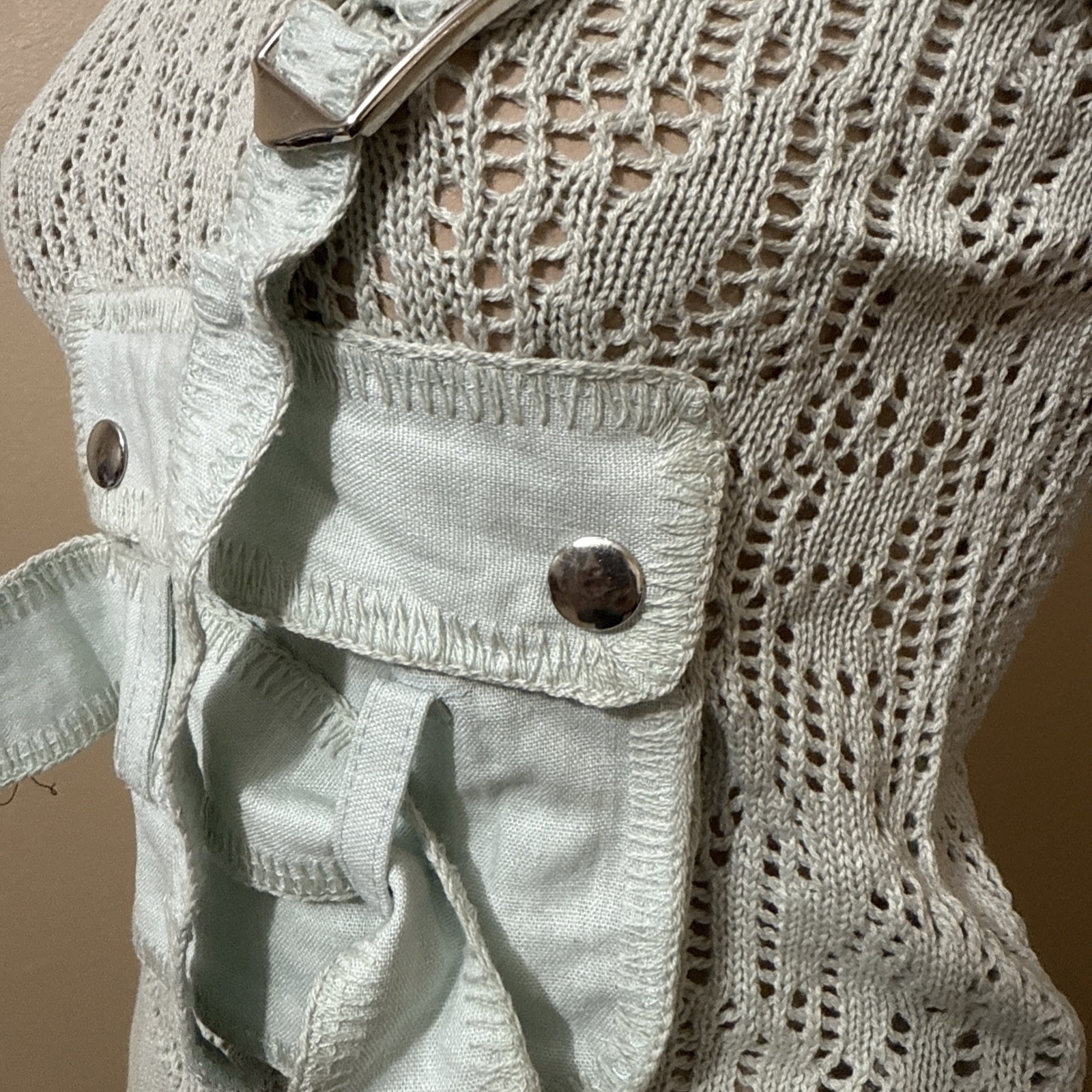 Women’s Light Blue Cotton Casual Stretch Buckle Knitted Pocket Size M/L Blouse