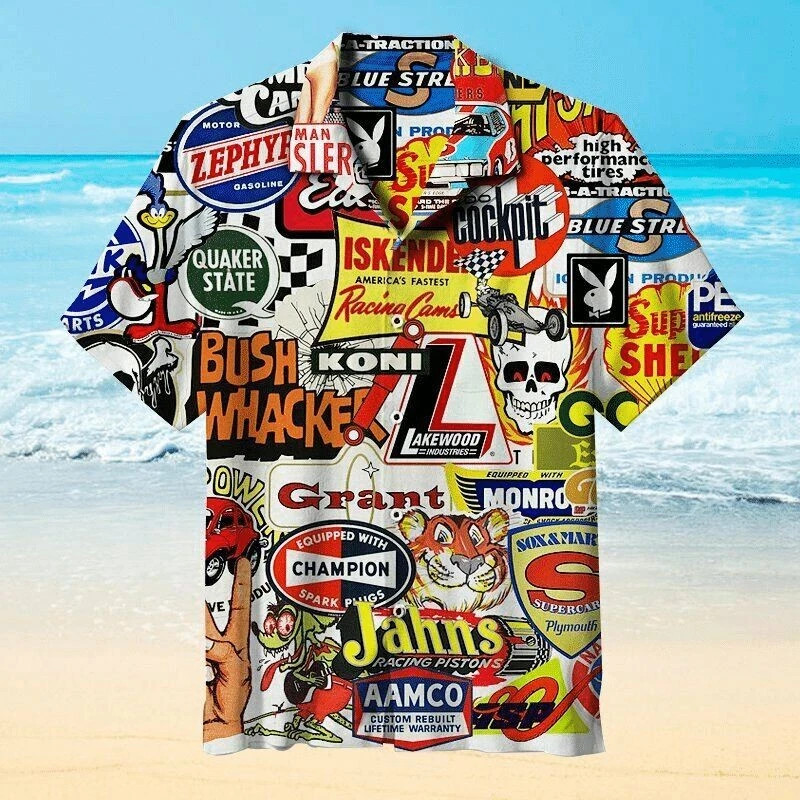 racing Car Label Hawaiian Shir, 3D Aloha Shirt, motor racing ca