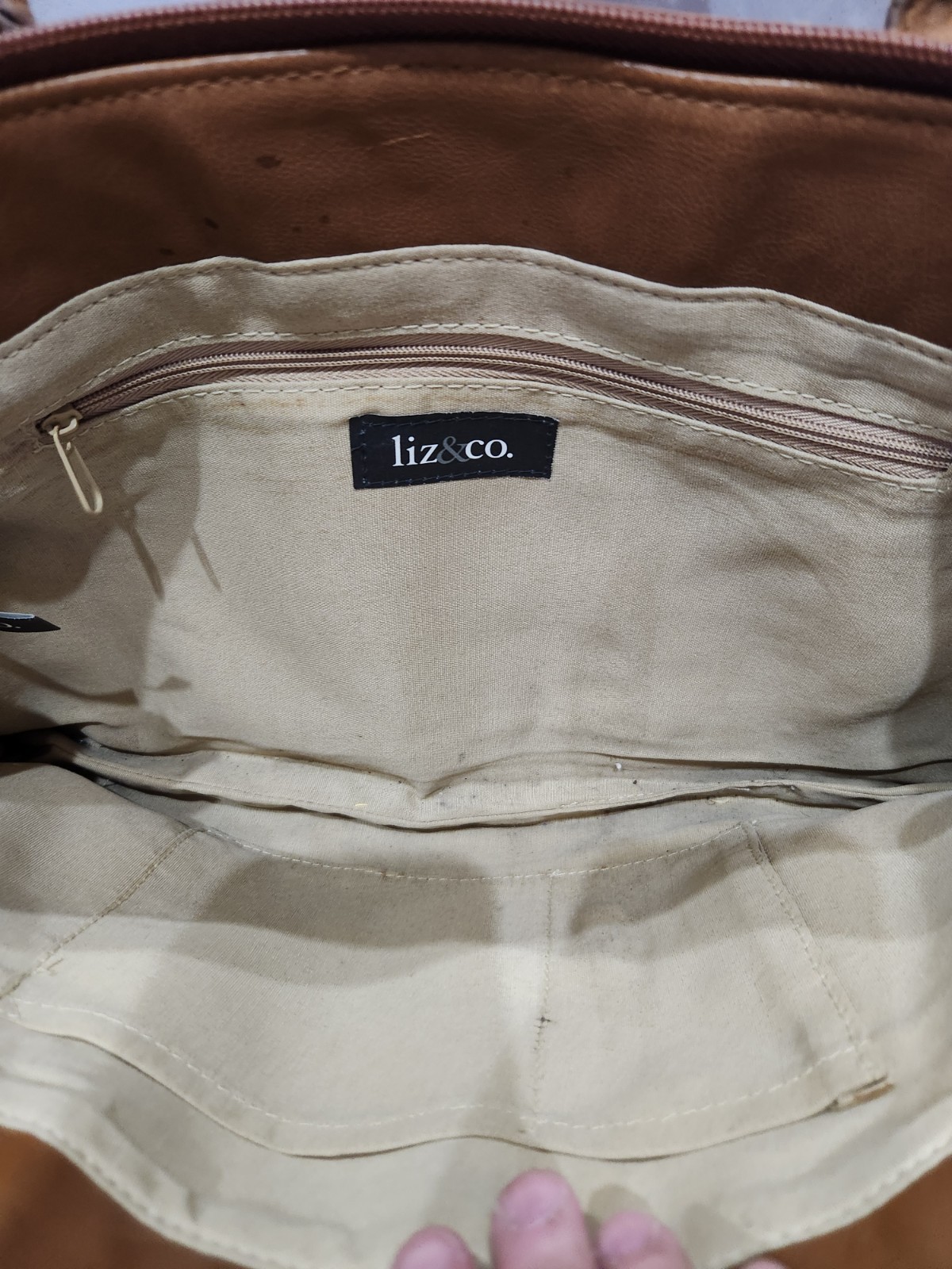 Liz & Co., Brown-Beige Stripe Top Handles Handbag 15in x 8.5in x 3in