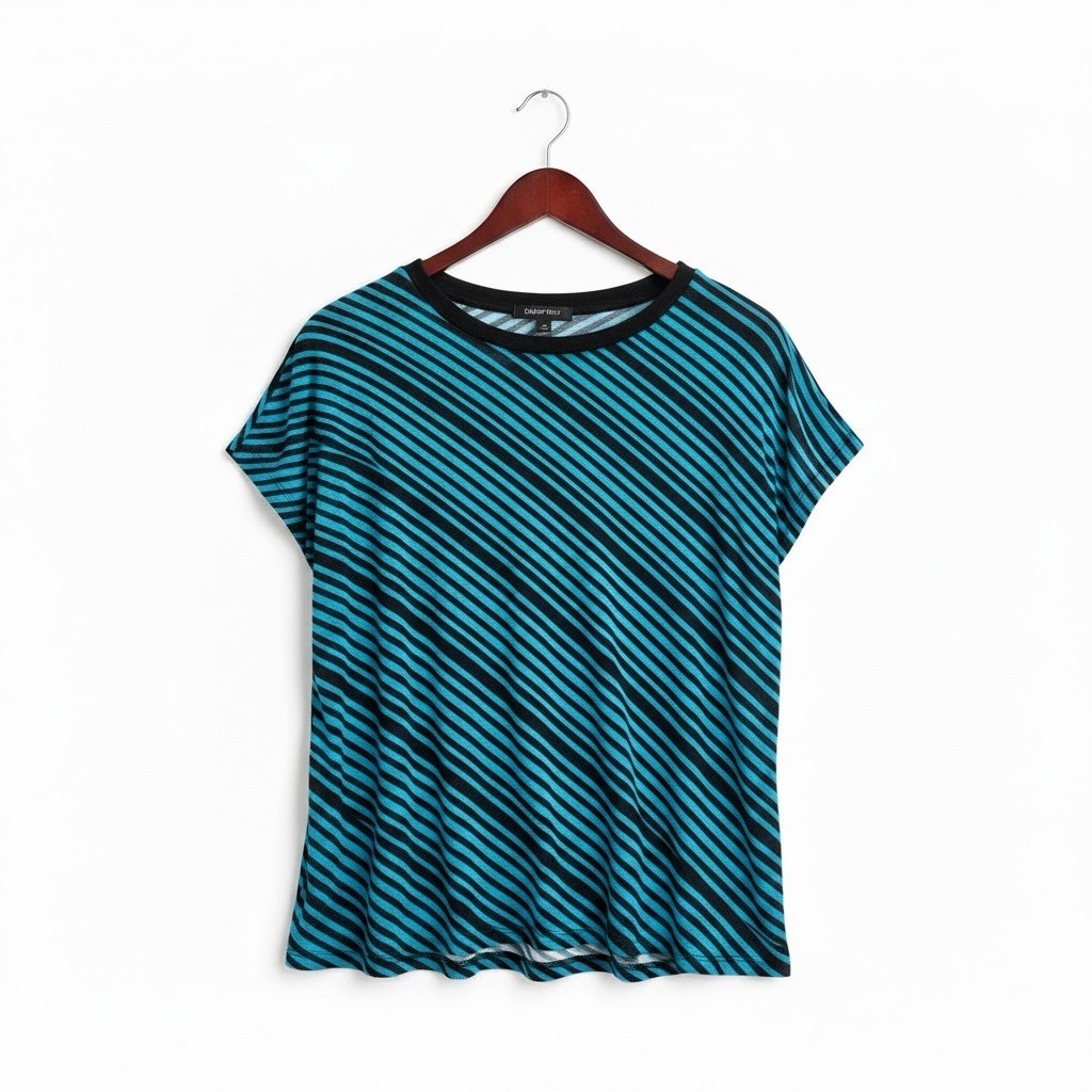 VTG Top 90s Punk Long Tunic Diagonal Striped Large XL Blue Black New Wave Retro