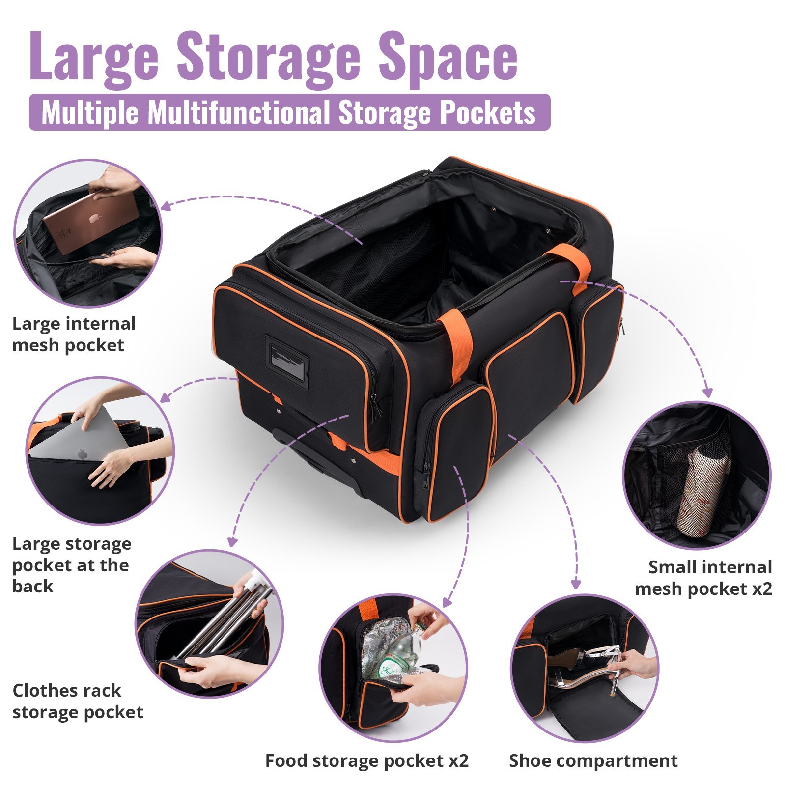 23″ Dance Bag with Garment Rack Dance Costumes Rolling Garment Bags For Travel
