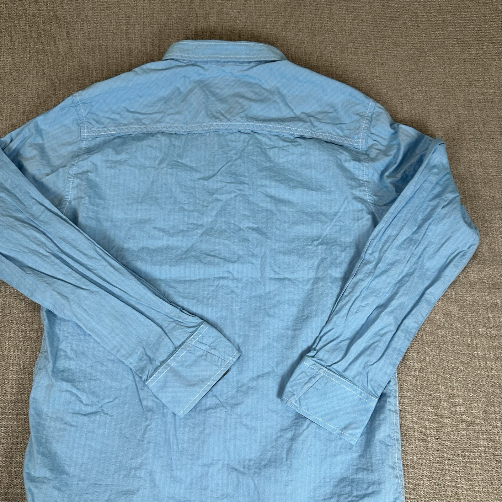 BUCKLE Black Mens XLS tandard Fit Long Sleeve Light Blue Shirt Gray Turn Cuff