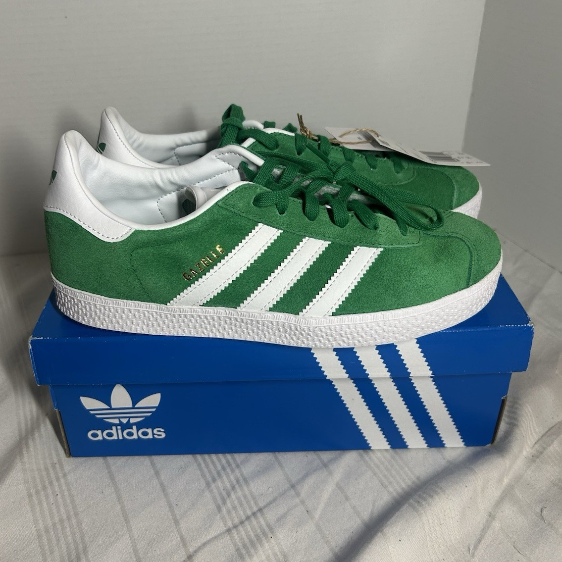 Adidas Gazelle J Green White Suede Sneakers Youth Size 5 US EU 37 1/3 New w/ Box