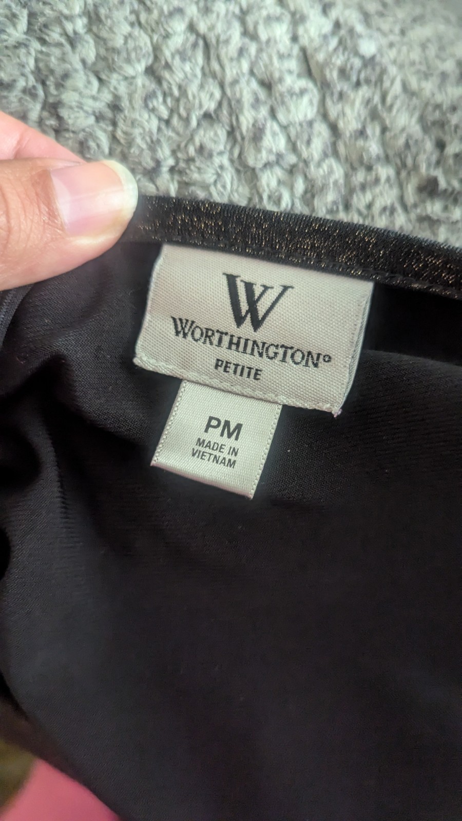Worthington Black Metallic Shimmer Top Puff Cap Sleeve Sparkle Blouse Womens PM