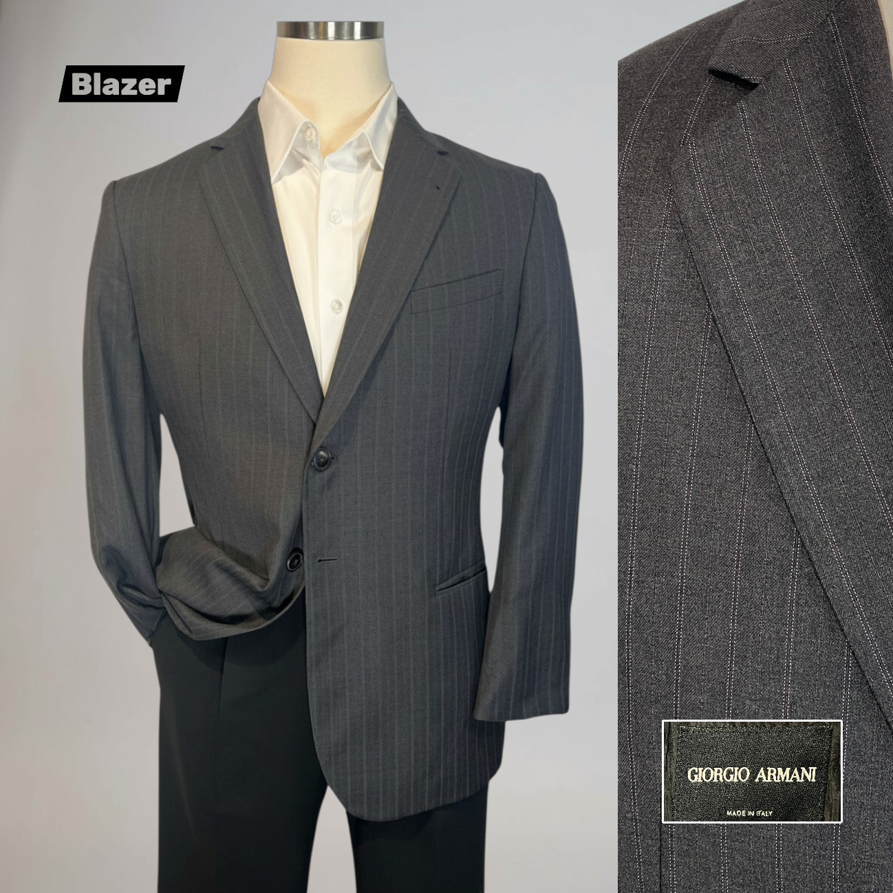 Giorgio Armani 42R Gray with Purple Stripe Designer Blazer Suit Jacket Italy