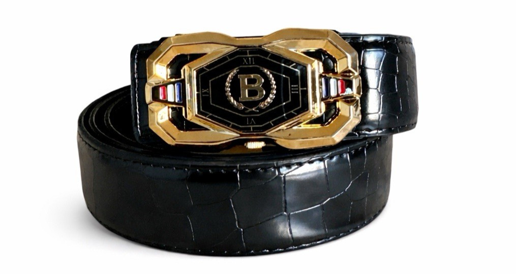 Elegant Fashion Men Belt Adjustable Gold Buckle Crocodile Black Length 51 in new