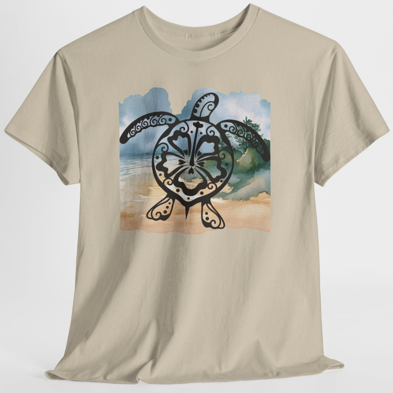 Sea Turtle Blue Beach Ocean Sand Graphic T Shirt Tee Top S-XL, Plus 2X 3X 4X 5X