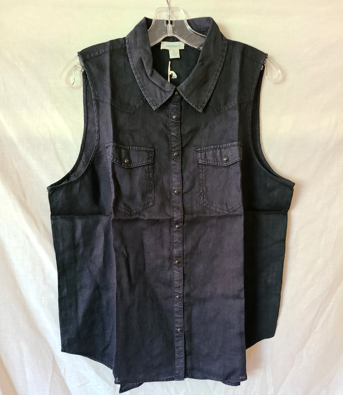 SUNDANCE LIVING CATALOG SZ L MANITOU SLEEVELESS SHIRT BUTTON DOWN Blouse WILLOW
