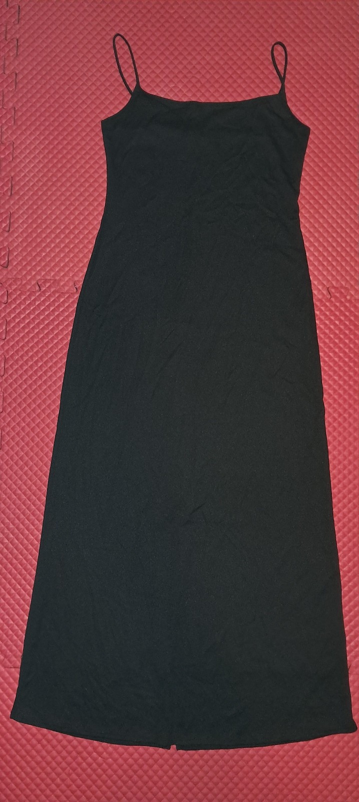 Light Weight Black Stretch Polyester Strap Dress Back Slit