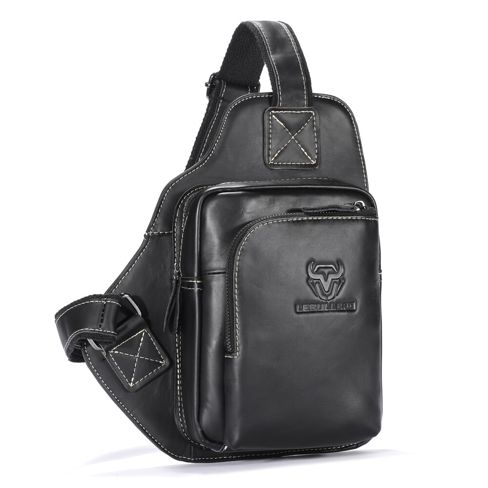 Chest bag Mens 100% Genuine Leather Shoulder Bag Sling Backpack Daypack Travel