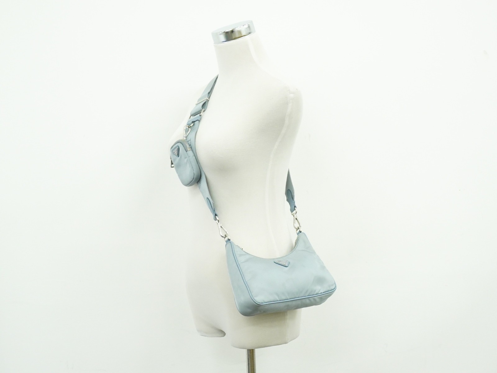 PRADA Re-Edition 2005 Nylon -Shoulder Crossbody Bag Light Blue Silver