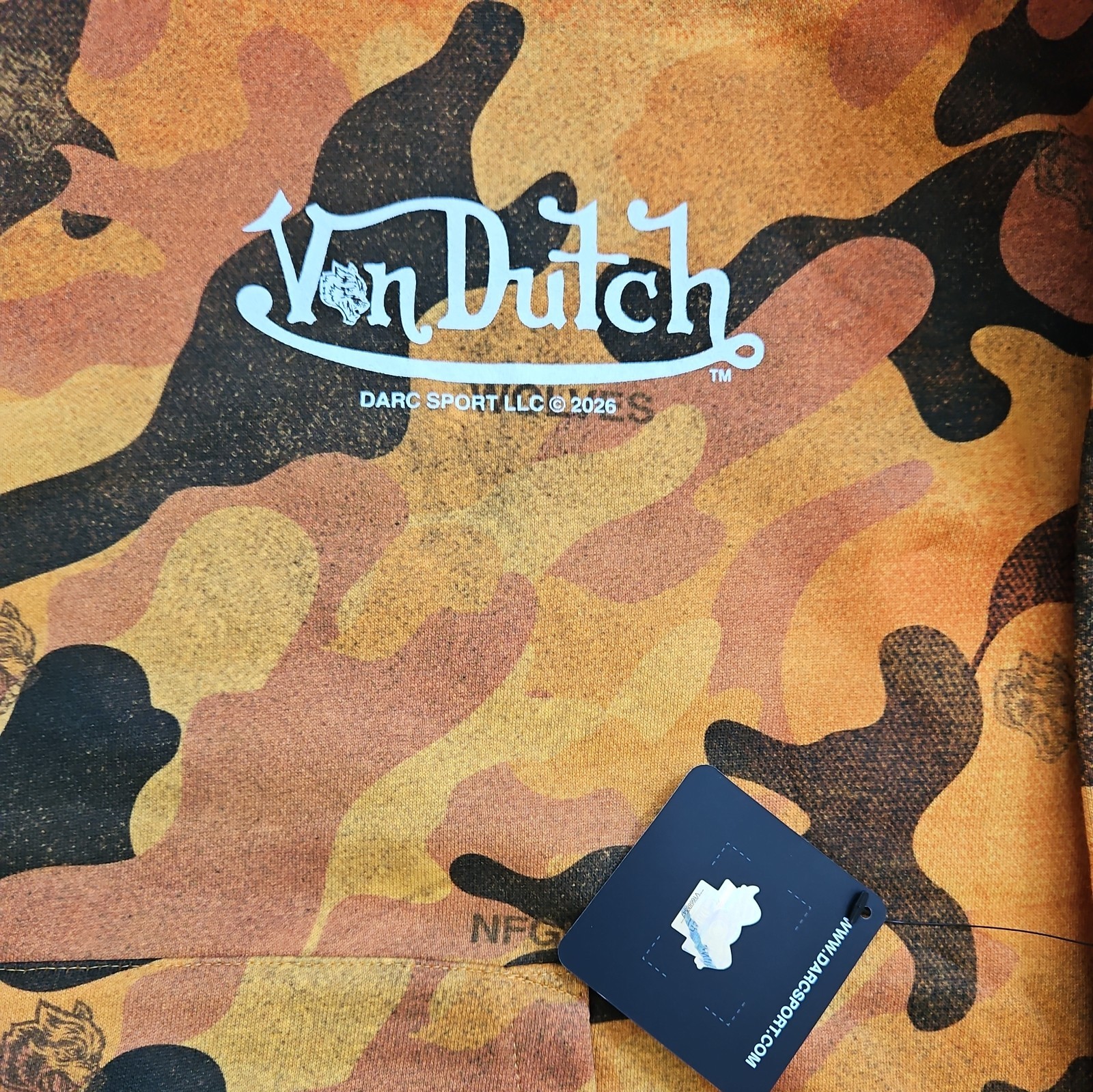 Darc Sport x Von Dutch Orange Camo Pierce Hoodie Size M Men’s NWT