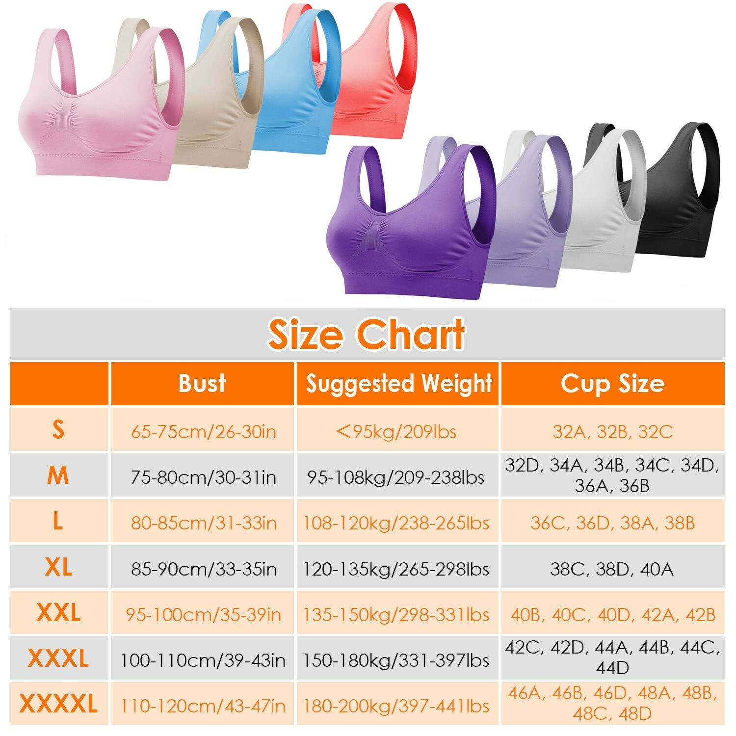 3Pack Sport Bras Seamless Wire Free Weight Support Tank Sports Yoga Sleep Bra US