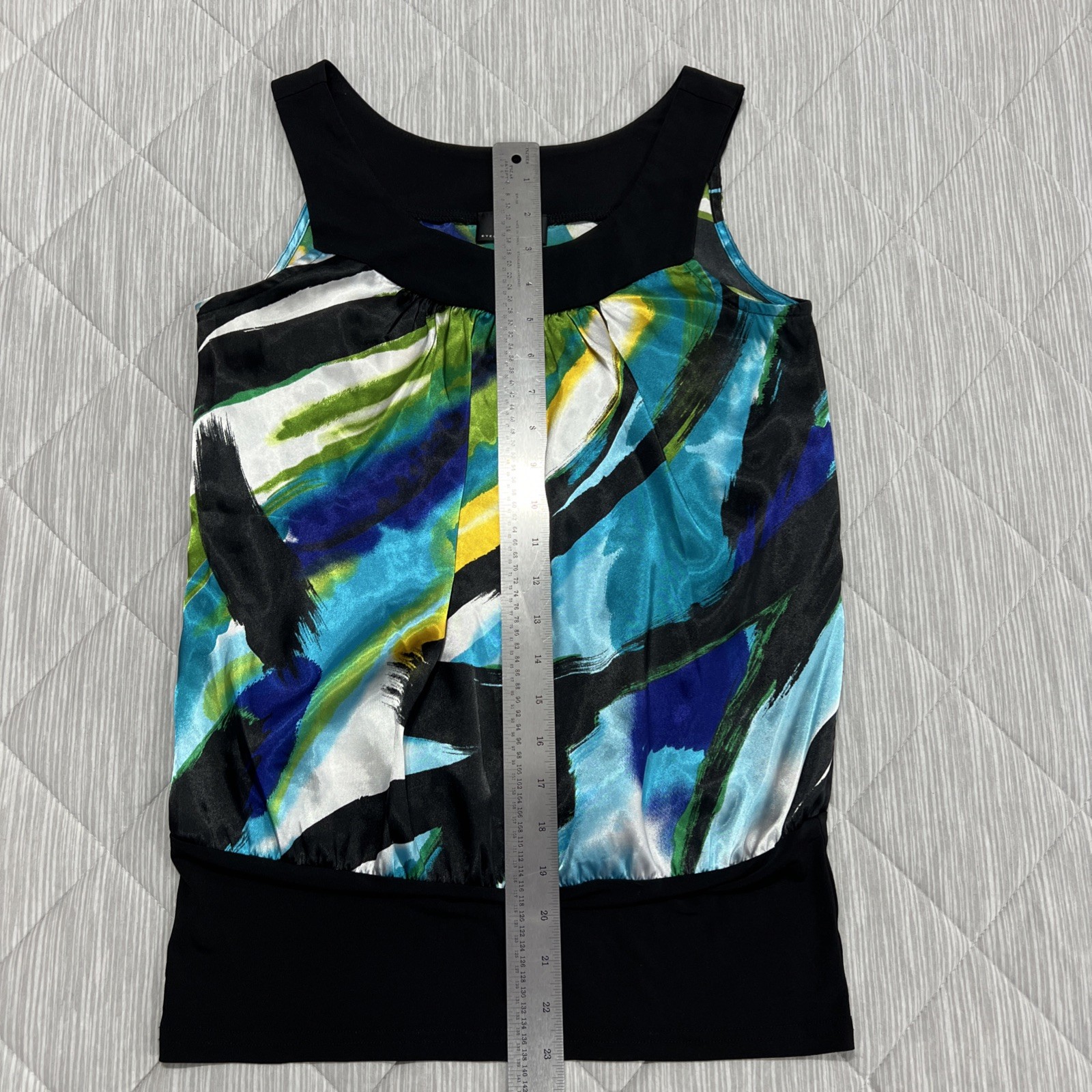 B Wear Tank Top Blouse Womens Small Black Sleeveless Colorful Stretch Artsy Boho
