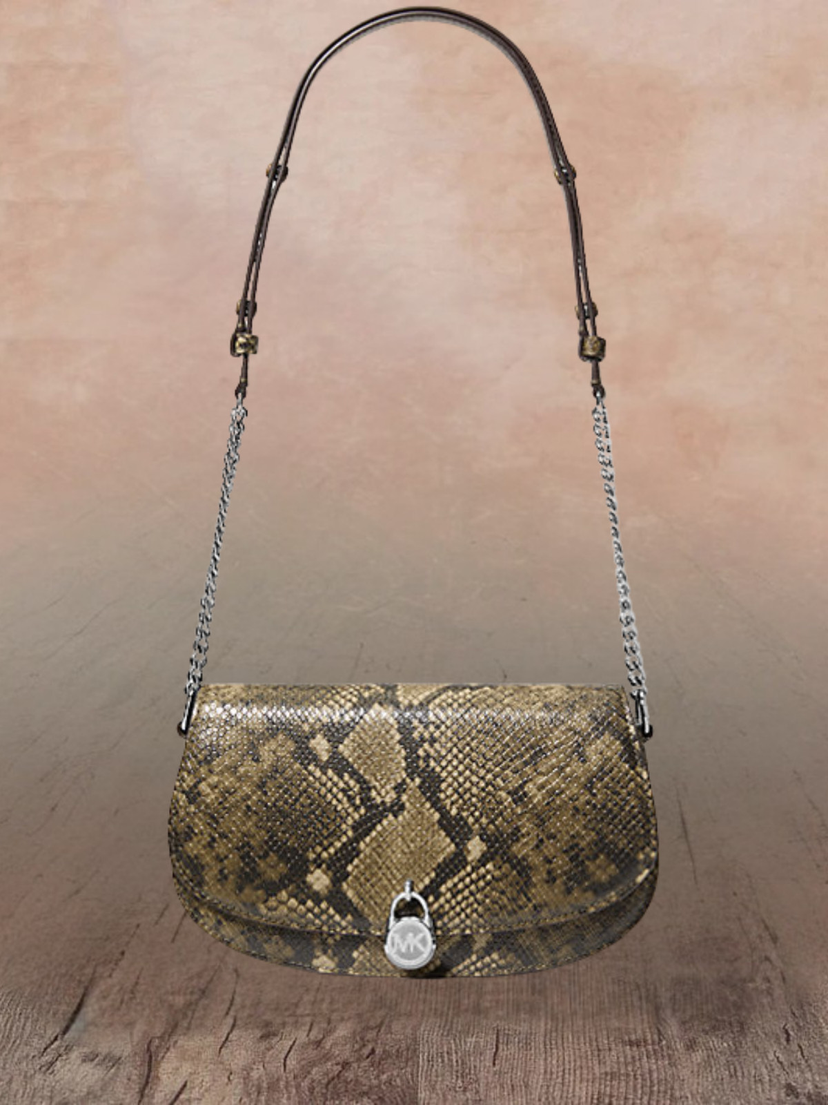 Michael Kors Mila Medium Women Snake Embossed Sling Messenger Bag Olive