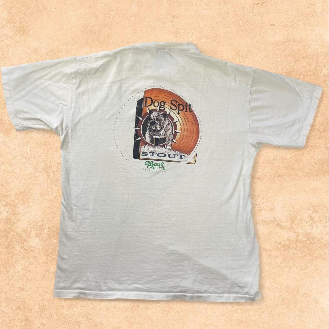 Vintage 90s O’Ryans Dog Spit Stout Beer White Graphic T-shirt Single Stitch Sz L
