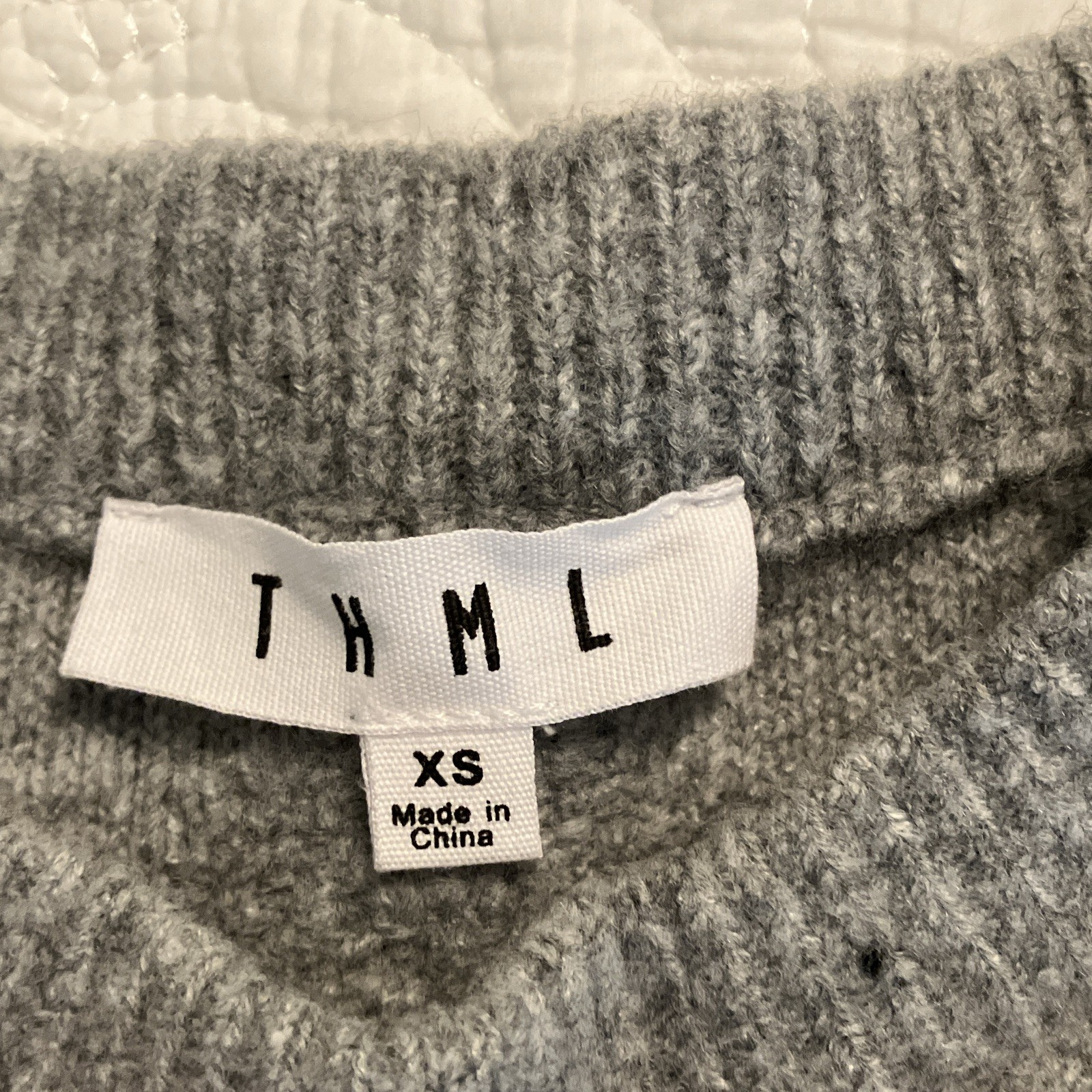 THML Womens Crewneck Pullover Sweater XS Gray Cable Knit Argyle Long Sleeve