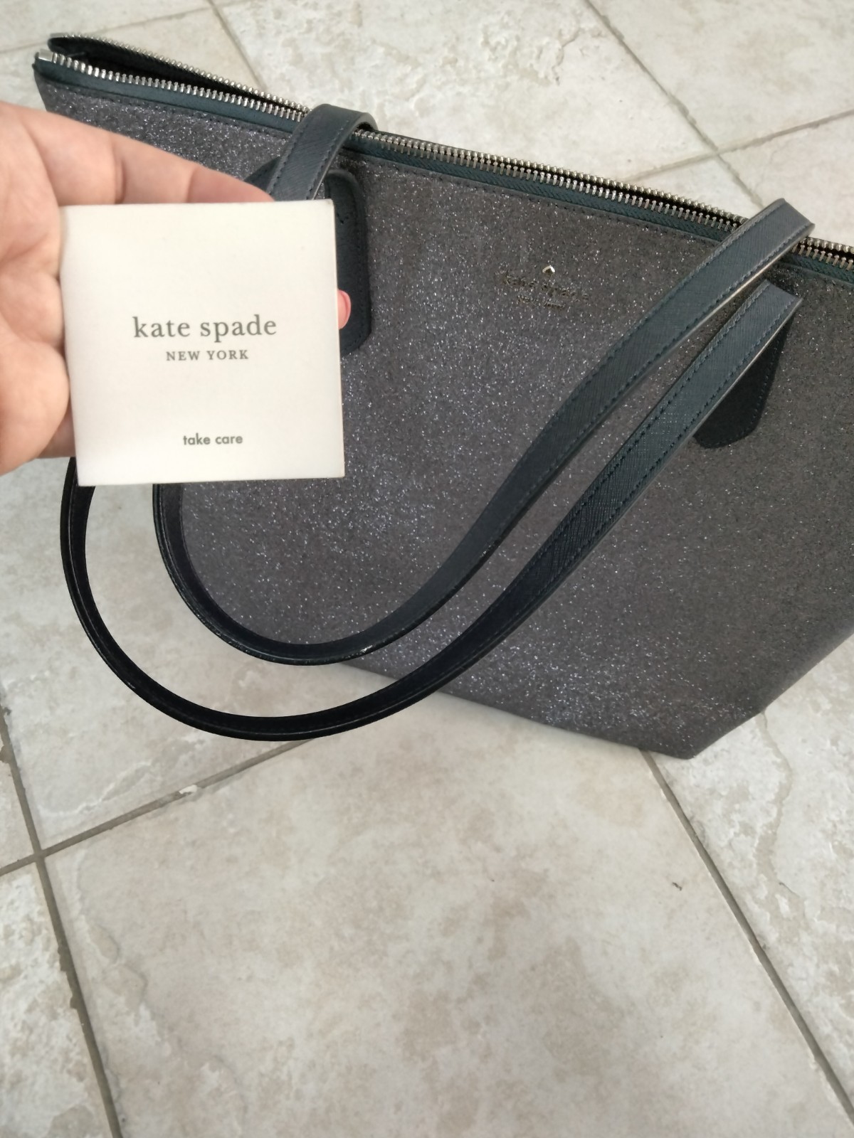 kate spade new york WKRU6278 Joeley Glitter Large Tote Handbag – Dusk Navy