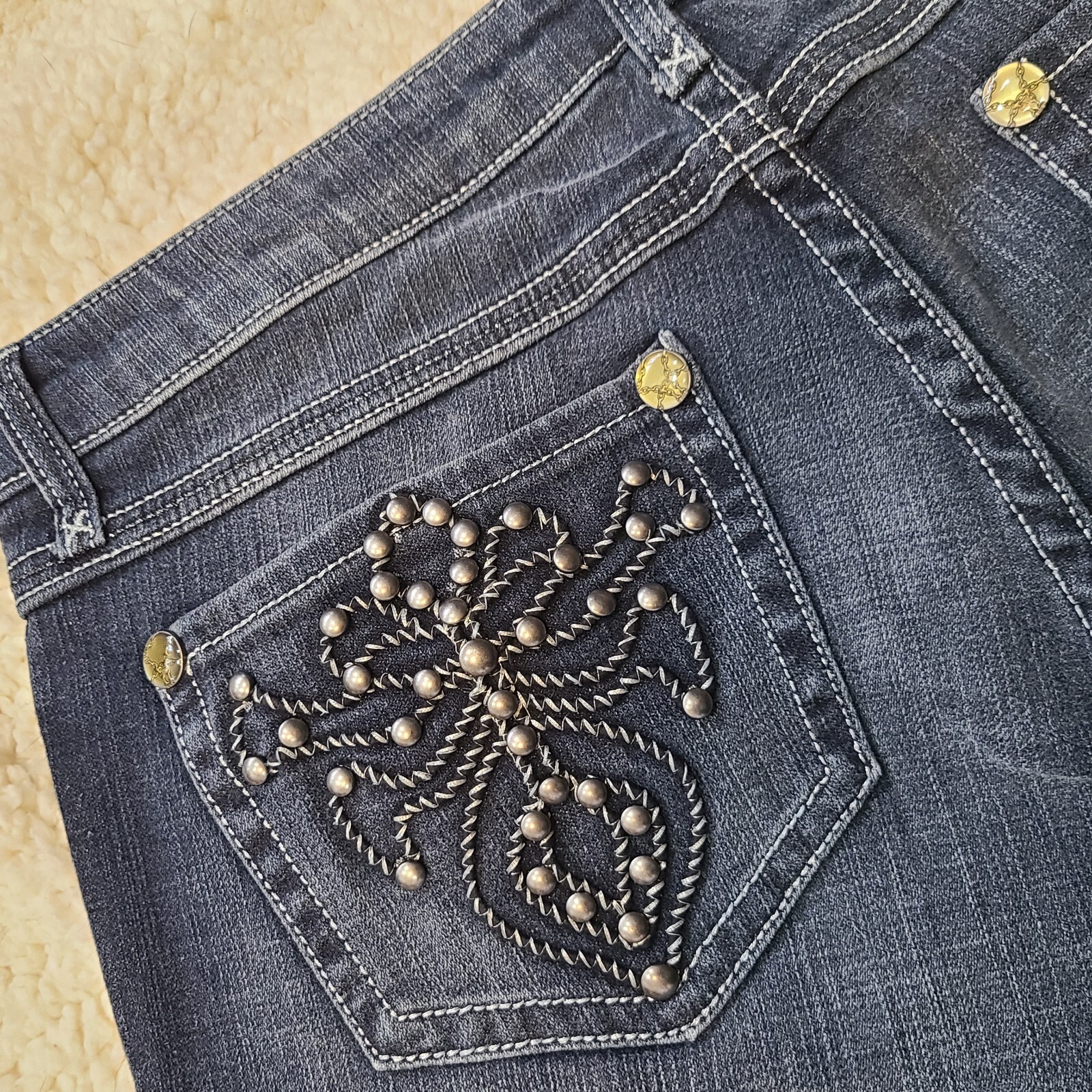 WRANGLER ROCK 47 JEANS Embellished Pockets Ultra-Low-Rise 7 x 34 WHX83MQ
