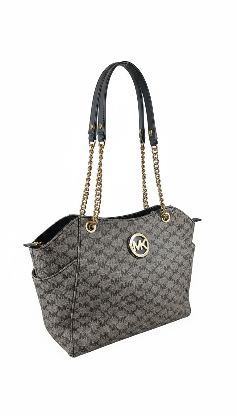 Michael Kors Jet Set Travel Logo Print Chain Shoulder Tote